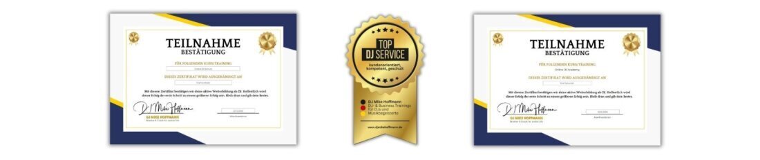 Siegel für die Teilnahme an Onlinekursen als Qualitätsnachweis für Angebote von DJ Berlin